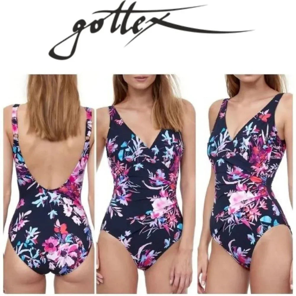🆕️Gottex Sz 10 Cherry Blossom Wrap one piece swimsuit